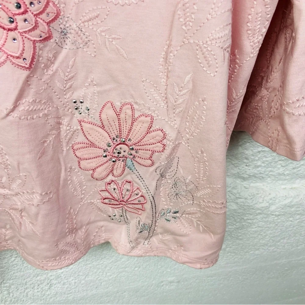 Alfred Dunner Light Pink embroidered Floral Long Sleeve Top size large - Picture 8 of 13